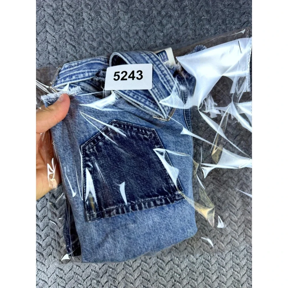 Gap Overall Shortalls Girls S 6/7 Blue Denim Patchwork Colorblock Frayed Hem